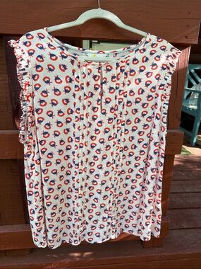 Boden Floral, sleeveless, Red, White and Blue Top, size 16